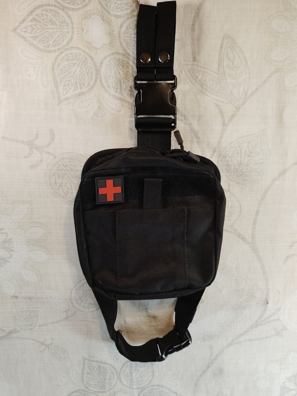Black Tactical Belt-Leg Bag /Utility Bag with Red Cross Patch